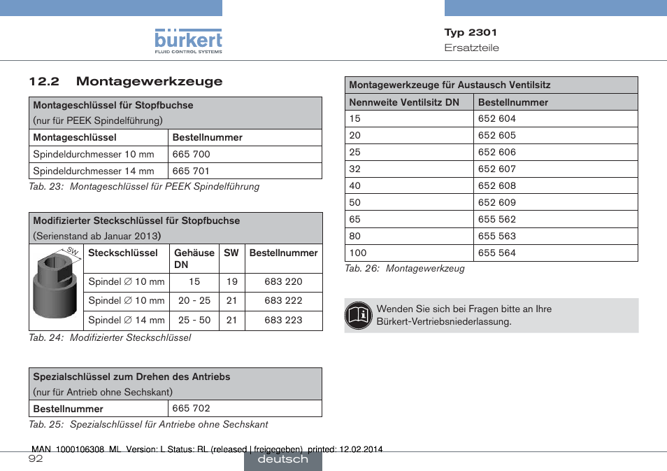 2 montagewerkzeuge | Burkert Type 2301 User Manual | Page 92 / 142