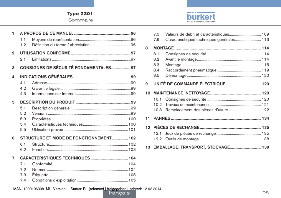 Français | Burkert Type 2301 User Manual | Page 95 / 142