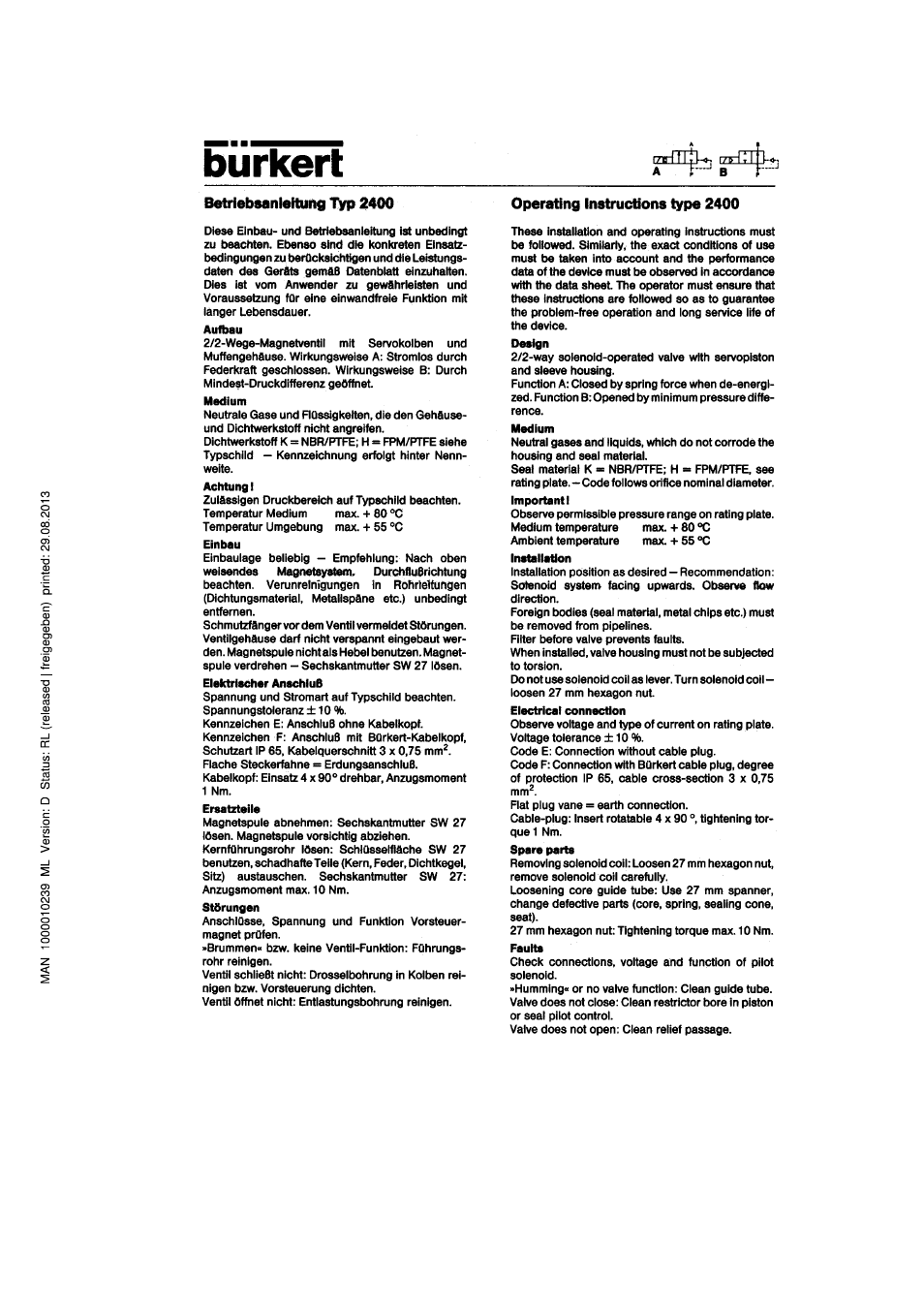 Burkert Type 2400 User Manual | 4 pages