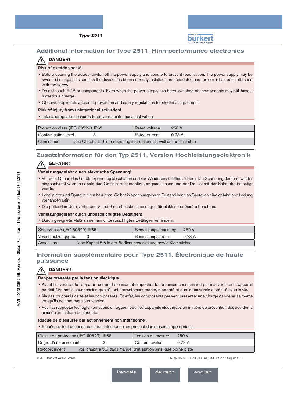 Burkert Type 2511 User Manual | 1 page