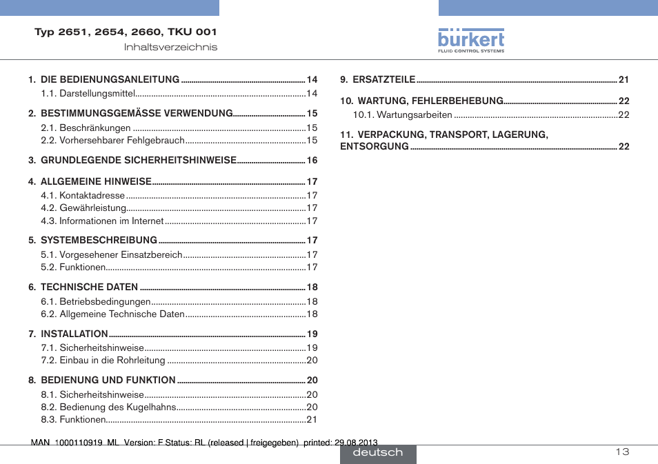 Deutsch | Burkert Type TKU001 User Manual | Page 13 / 34