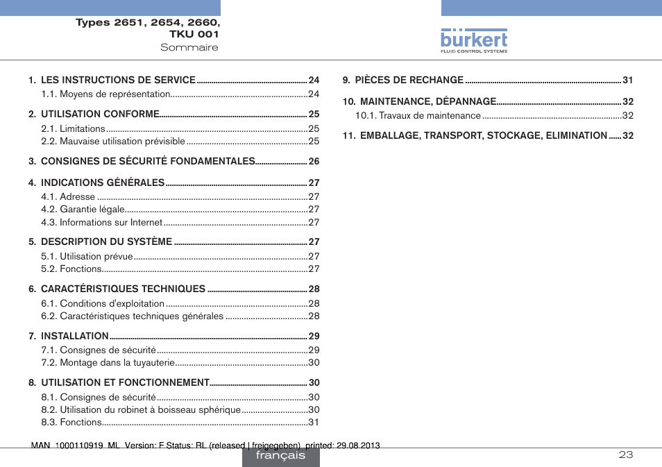 Francais | Burkert Type TKU001 User Manual | Page 23 / 34