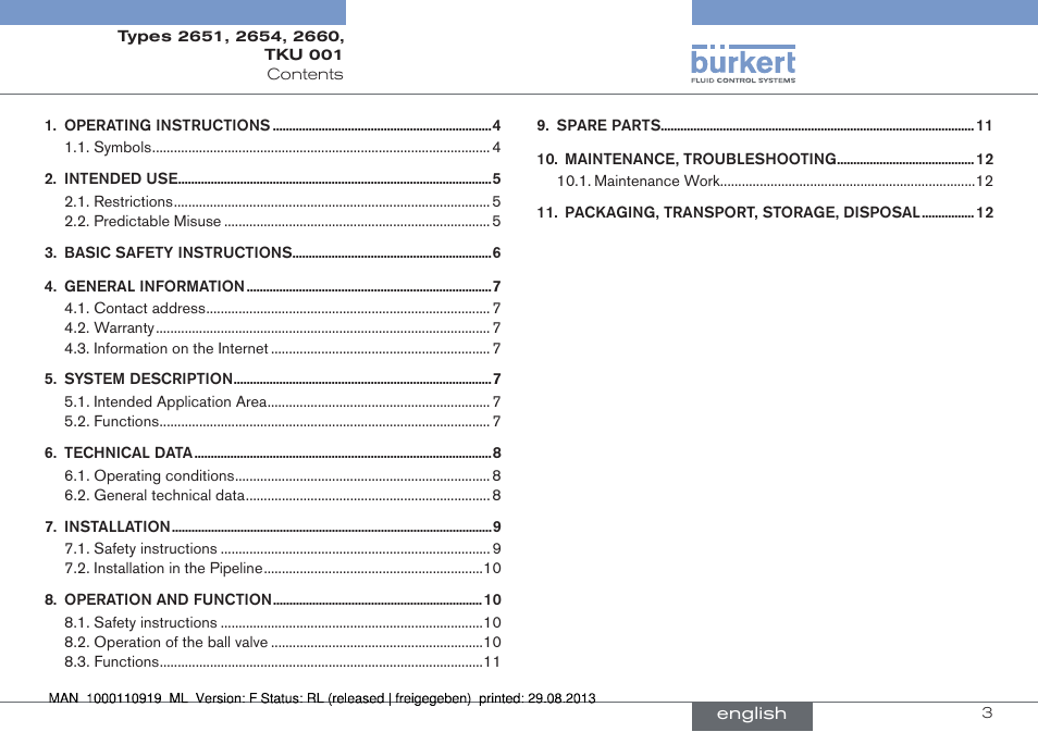 English | Burkert Type TKU001 User Manual | Page 3 / 34