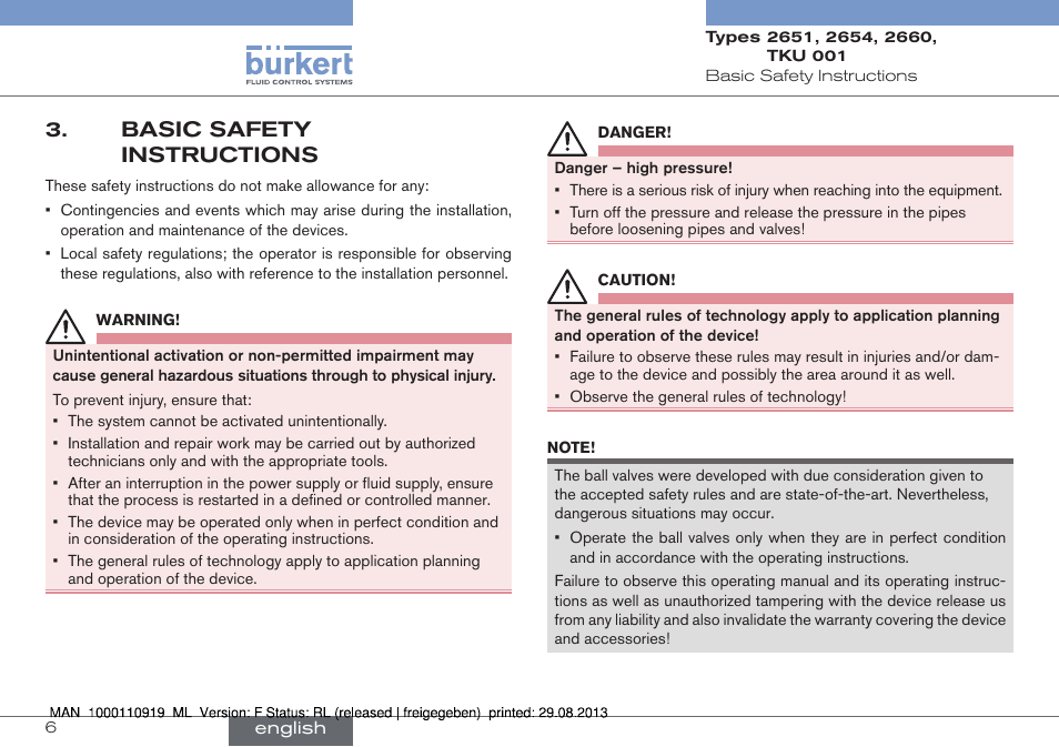 Basic safety instructions | Burkert Type TKU001 User Manual | Page 6 / 34