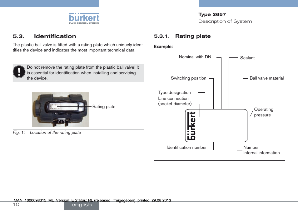 Identification, Identification 5.3 | Burkert Type 2658 User Manual | Page 10 / 75