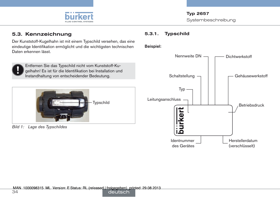 Kennzeichnung | Burkert Type 2658 User Manual | Page 34 / 75