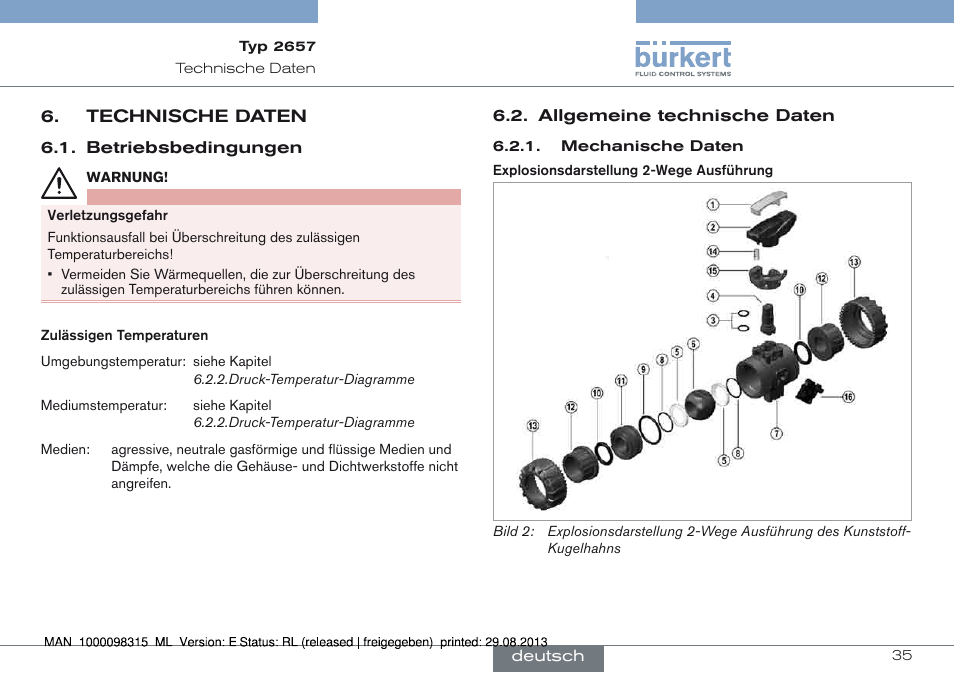 Technische daten | Burkert Type 2658 User Manual | Page 35 / 75