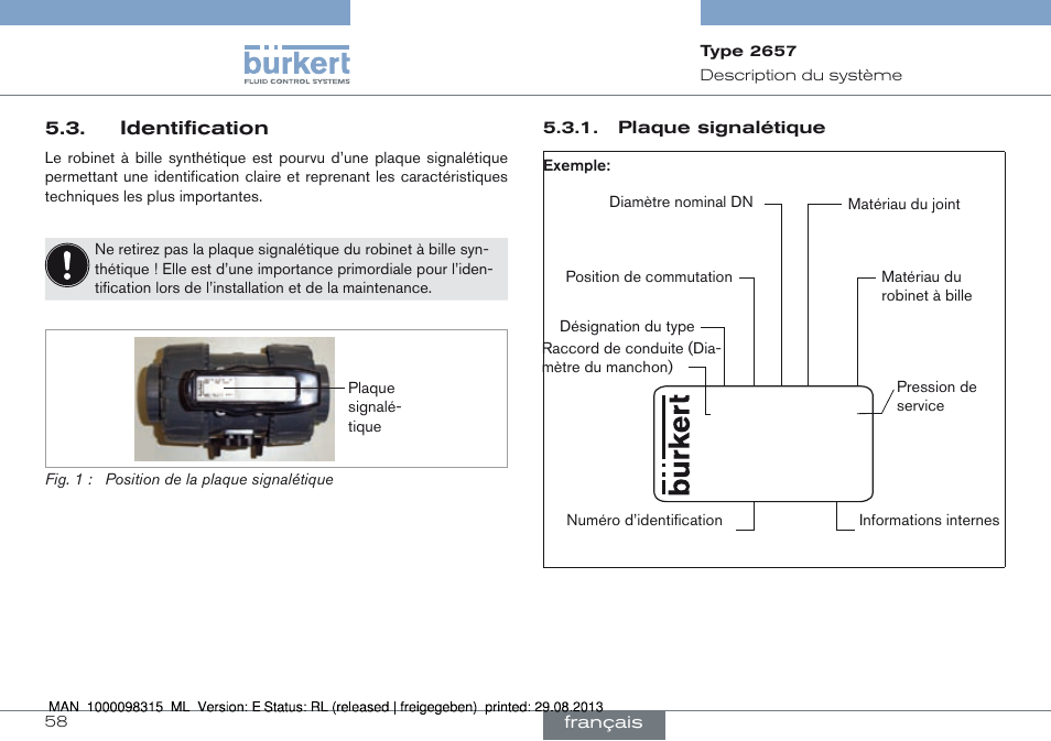 Identification, Identification 5.3 | Burkert Type 2658 User Manual | Page 58 / 75