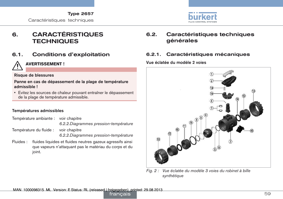 Caractéristiques techniques | Burkert Type 2658 User Manual | Page 59 / 75