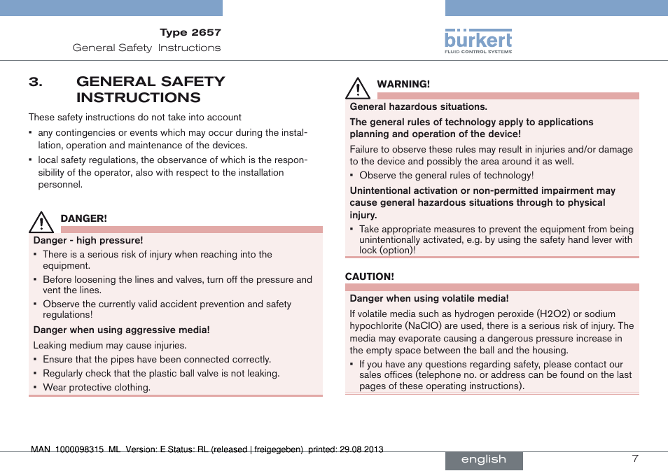 General safety instructions, General safety 3. instructions | Burkert Type 2658 User Manual | Page 7 / 75