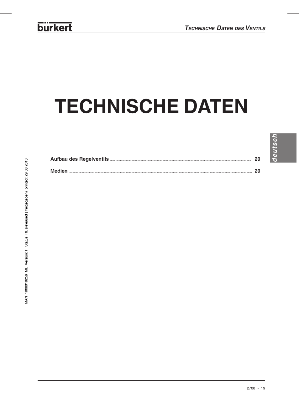 Technische daten | Burkert Type 2700 User Manual | Page 21 / 41