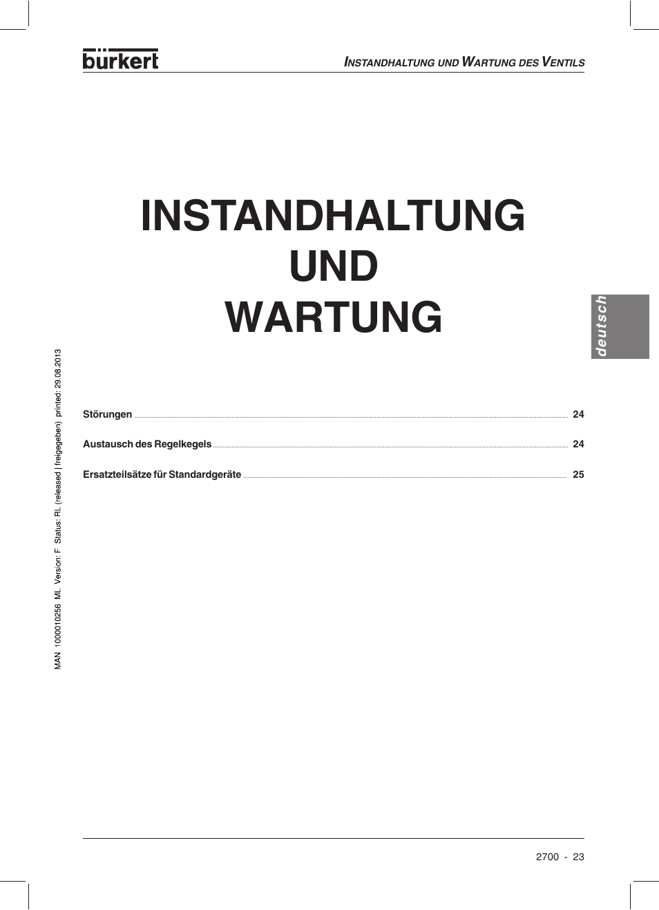 Instandhaltung und wartung | Burkert Type 2700 User Manual | Page 25 / 41