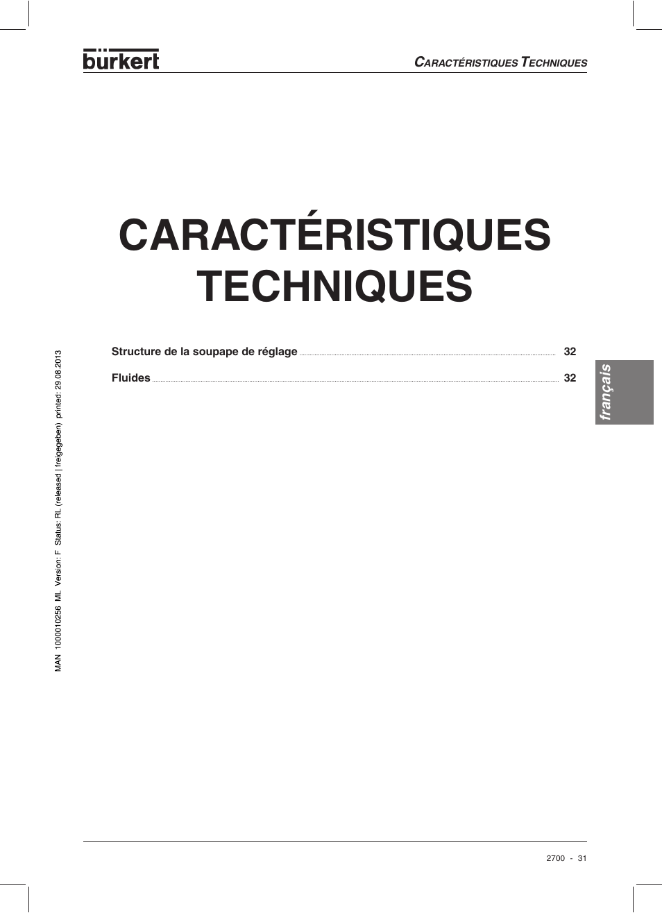 Caractéristiques techniques | Burkert Type 2700 User Manual | Page 33 / 41