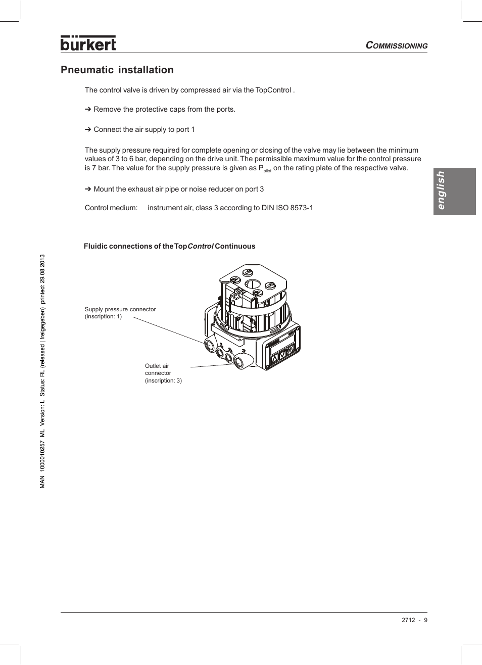 English, Pneumatic installation | Burkert Type 2712 User Manual | Page 11 / 52