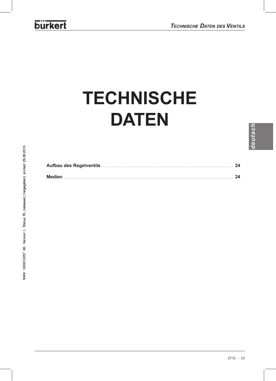 Technische daten | Burkert Type 2712 User Manual | Page 23 / 52