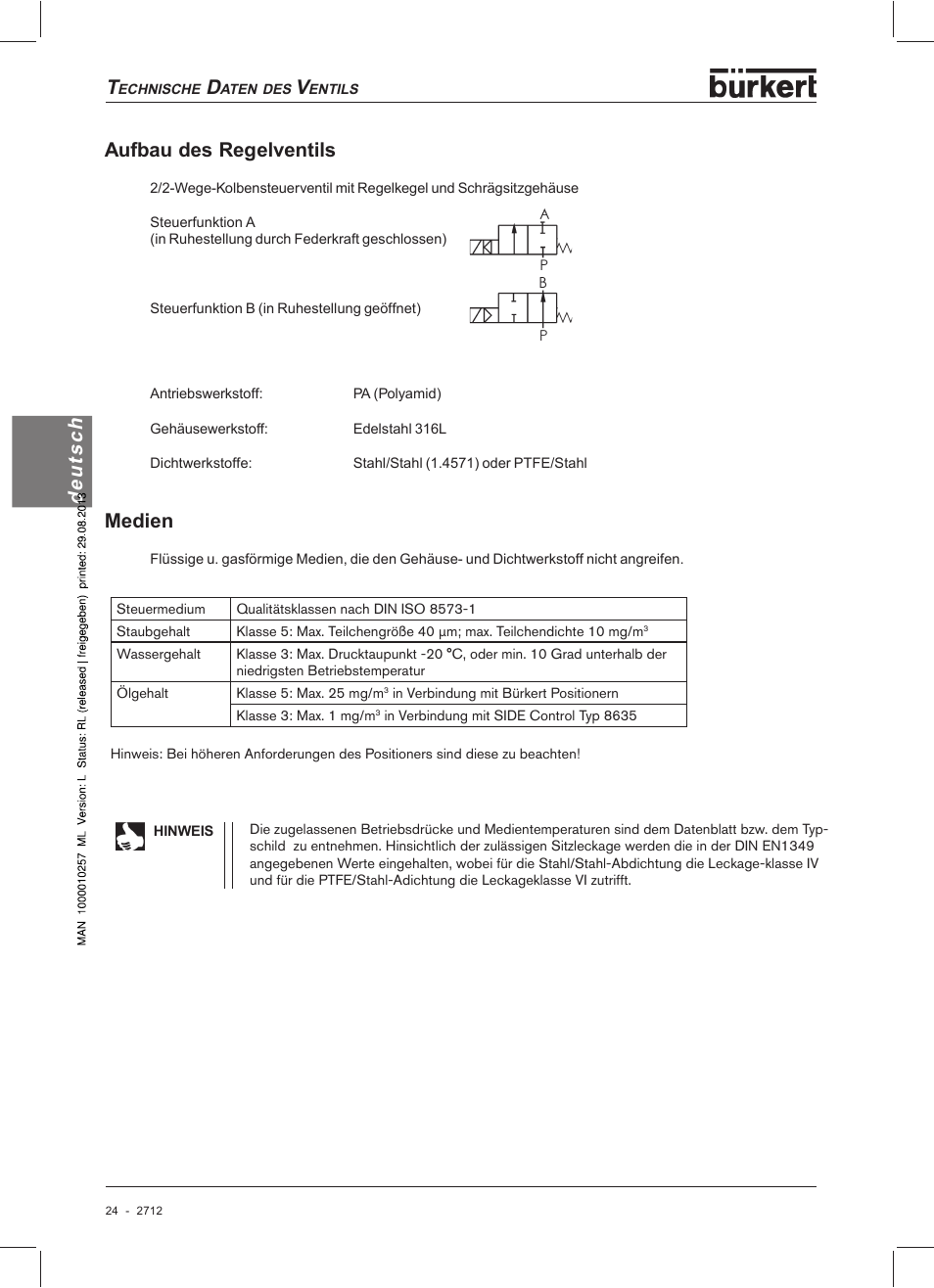 Deutsch, Aufbau des regelventils medien | Burkert Type 2712 User Manual | Page 24 / 52