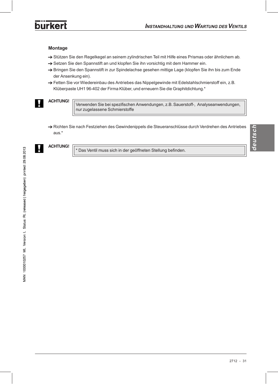 Deutsch deutsch | Burkert Type 2712 User Manual | Page 31 / 52