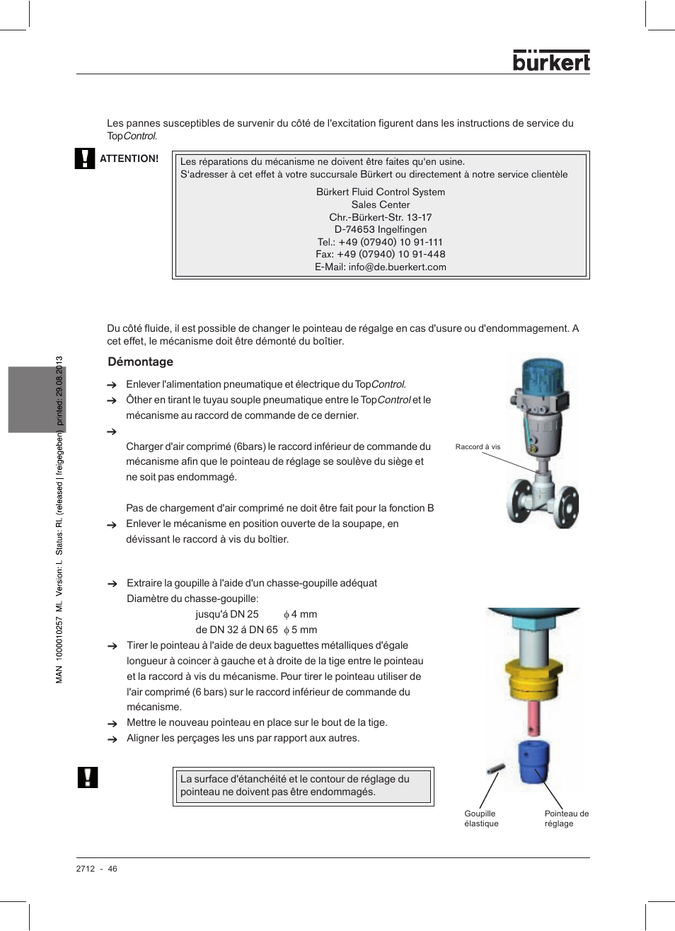 Echange du pointeau de réglage pannes | Burkert Type 2712 User Manual | Page 46 / 52