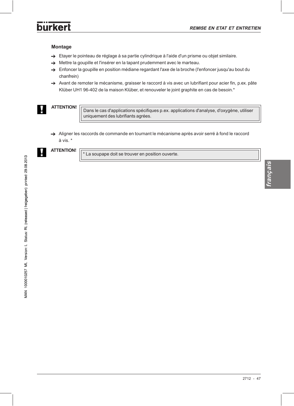 Français | Burkert Type 2712 User Manual | Page 47 / 52