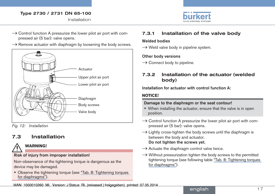 3 installation | Burkert Type 2731 User Manual | Page 17 / 78