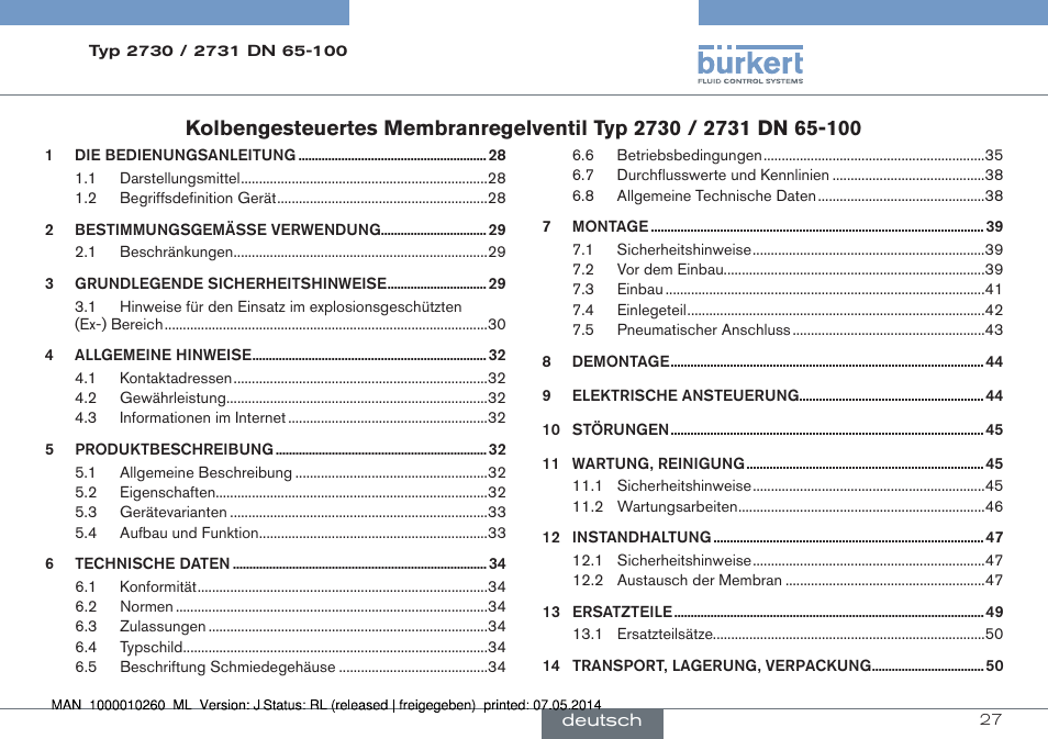 Deutsch | Burkert Type 2731 User Manual | Page 27 / 78