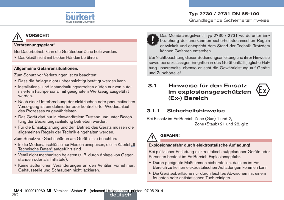 Ex-) bereich | Burkert Type 2731 User Manual | Page 30 / 78