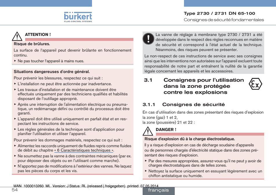 Les explosions | Burkert Type 2731 User Manual | Page 54 / 78