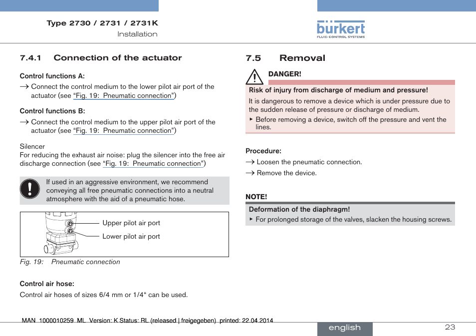 5 removal | Burkert Type 2731 User Manual | Page 23 / 88