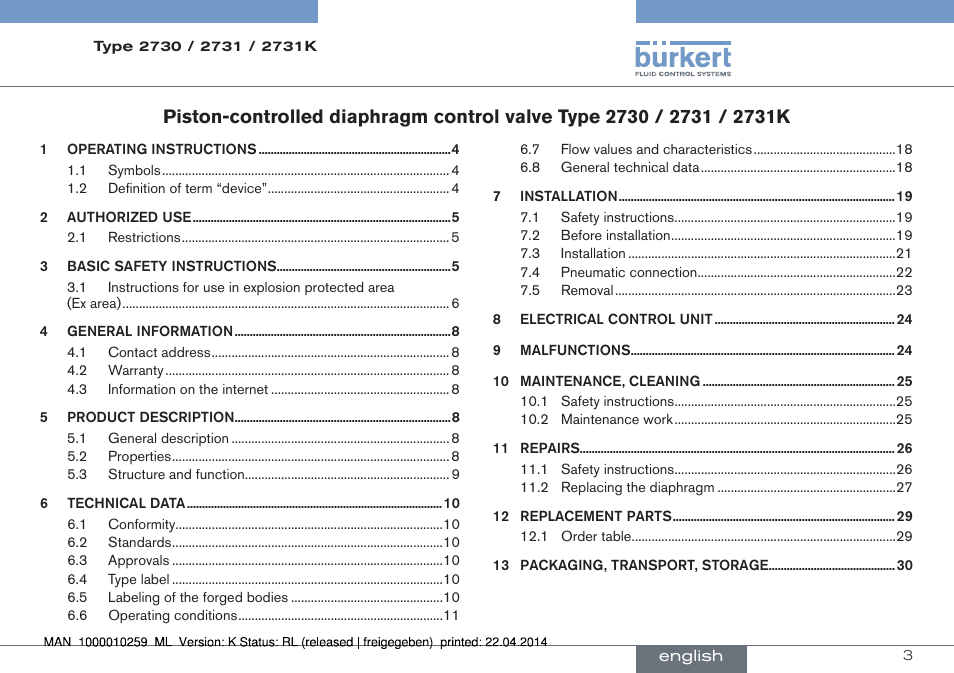 English | Burkert Type 2731 User Manual | Page 3 / 88