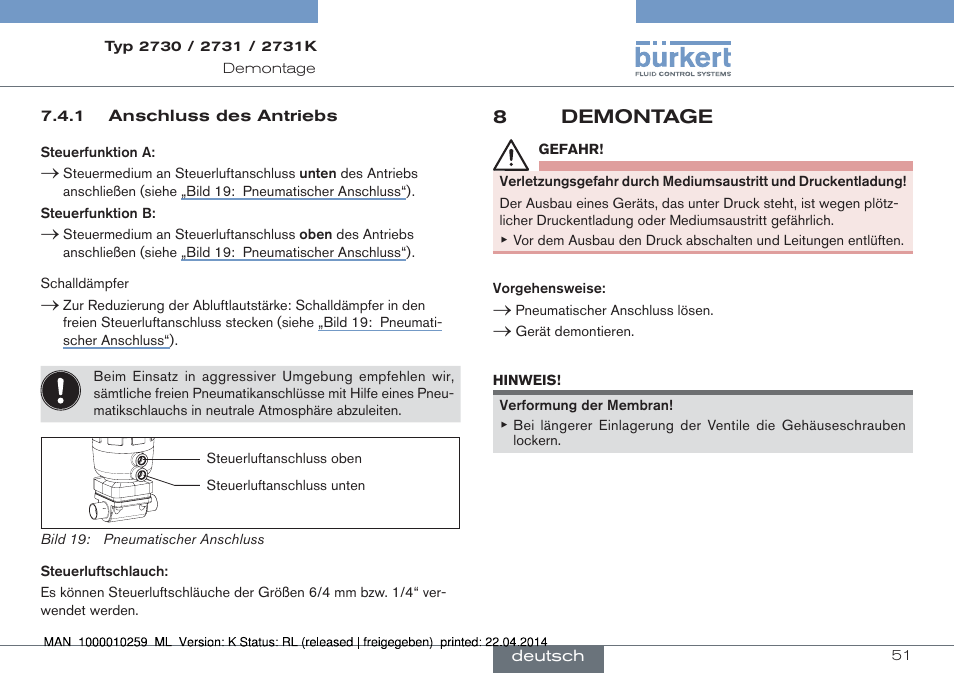 8 demontage | Burkert Type 2731 User Manual | Page 51 / 88