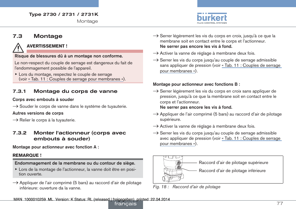 3 montage | Burkert Type 2731 User Manual | Page 77 / 88