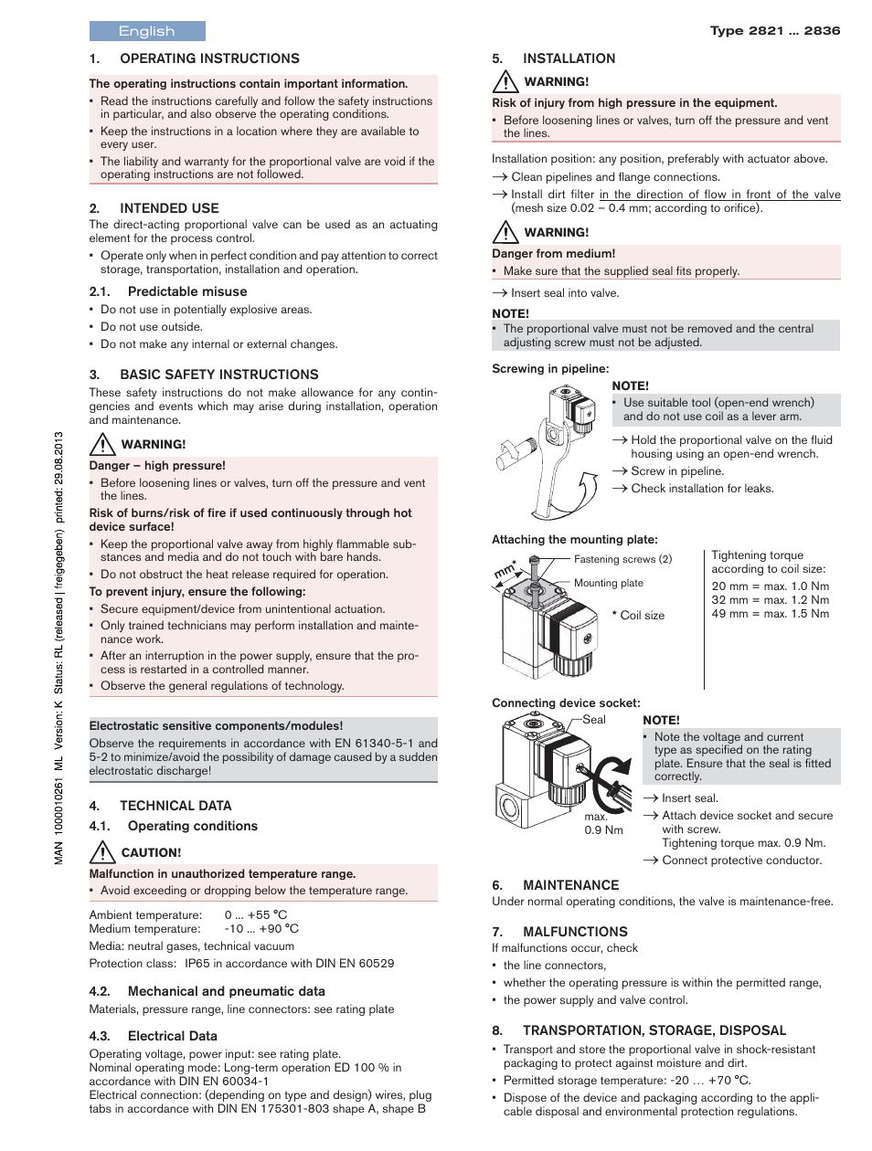 English | Burkert Type 2836 User Manual | Page 2 / 4