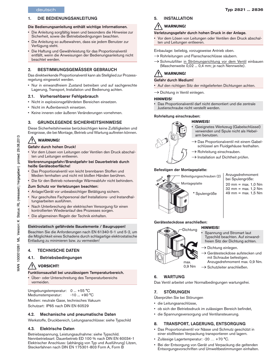 Deutsch | Burkert Type 2836 User Manual | Page 3 / 4