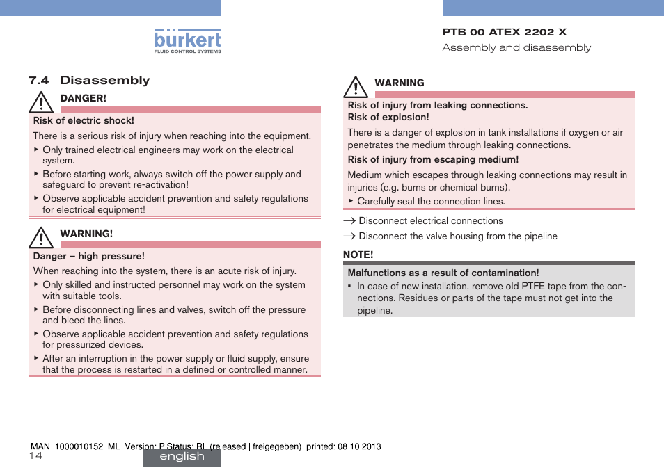 4 disassembly | Burkert Type 2834 User Manual | Page 14 / 47