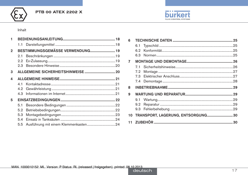 Deutsch | Burkert Type 2834 User Manual | Page 17 / 47