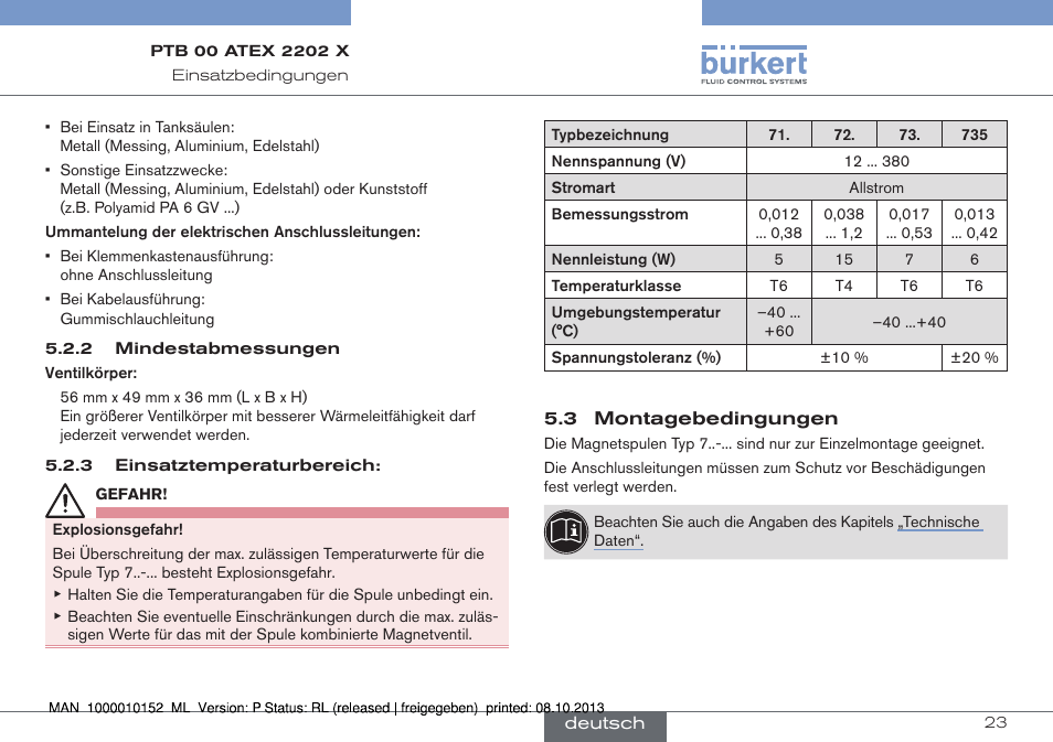 3 montagebedingungen | Burkert Type 2834 User Manual | Page 23 / 47