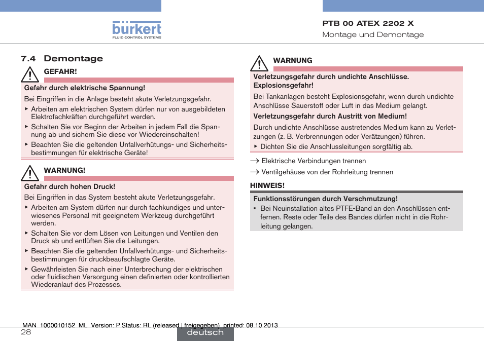 4 demontage | Burkert Type 2834 User Manual | Page 28 / 47