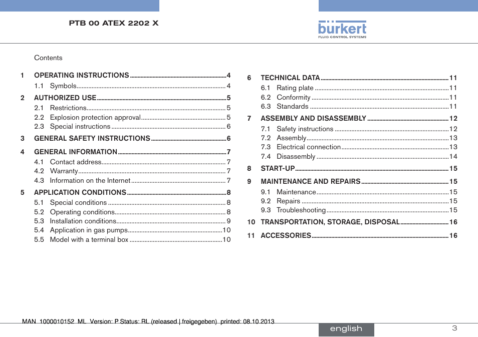 English | Burkert Type 2834 User Manual | Page 3 / 47