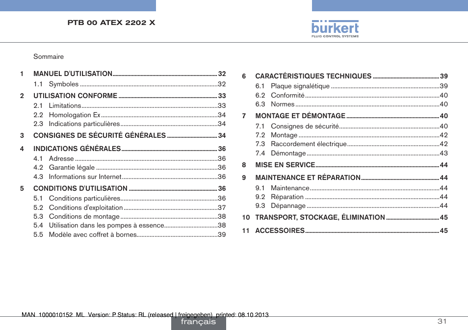 Francais | Burkert Type 2834 User Manual | Page 31 / 47