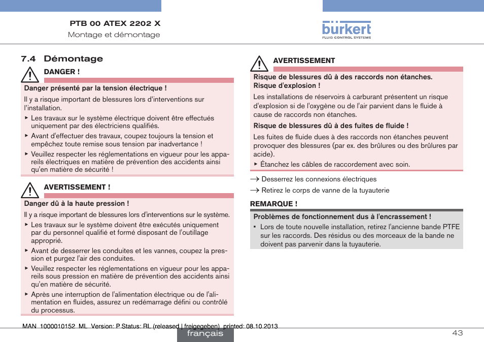 4 démontage | Burkert Type 2834 User Manual | Page 43 / 47