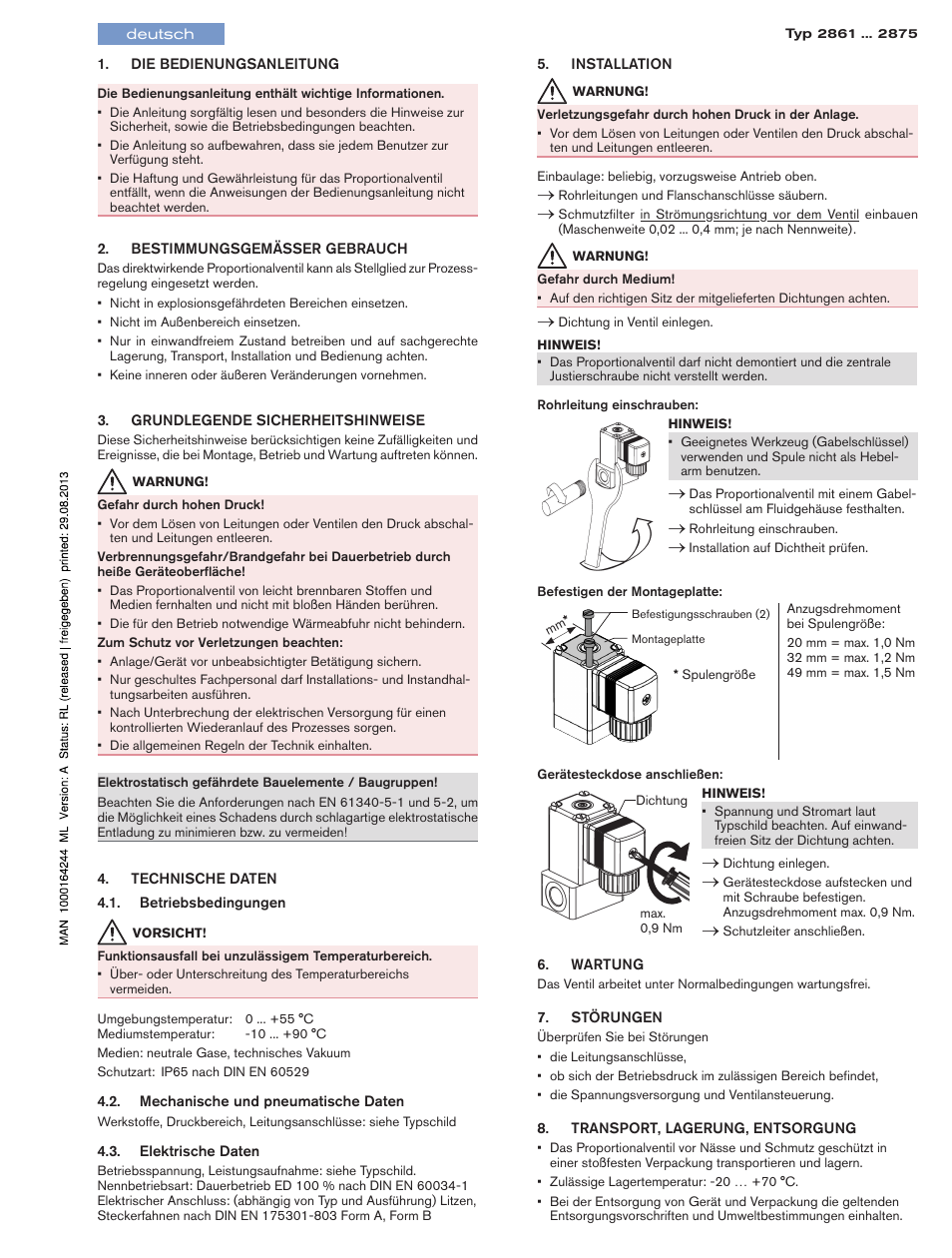 Deutsch | Burkert Type 2875 User Manual | Page 3 / 4