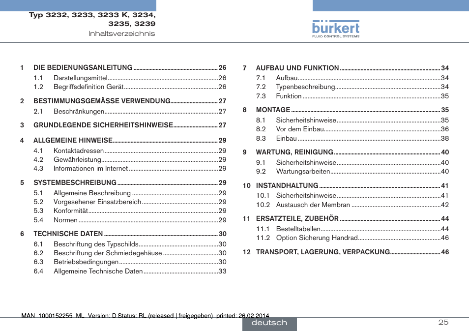 Deutsch | Burkert Type 3239 User Manual | Page 25 / 70