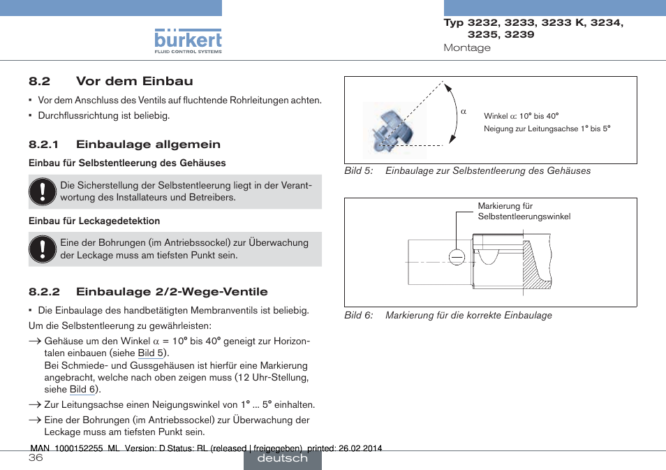 2 vor dem einbau | Burkert Type 3239 User Manual | Page 36 / 70