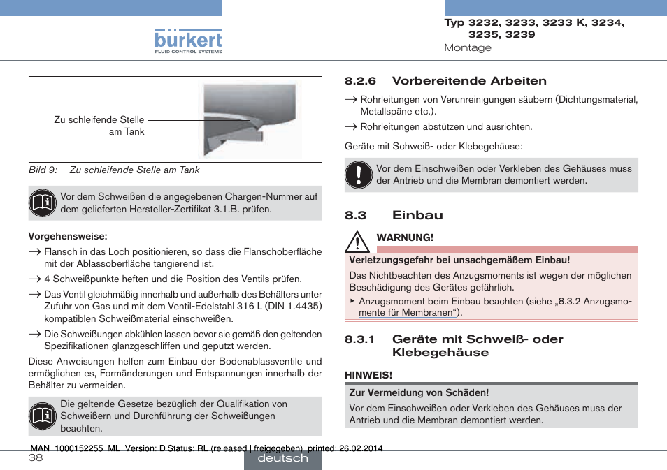 3 einbau | Burkert Type 3239 User Manual | Page 38 / 70