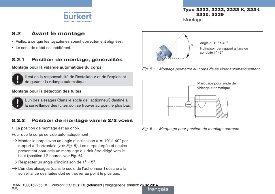 2 avant le montage | Burkert Type 3239 User Manual | Page 58 / 70