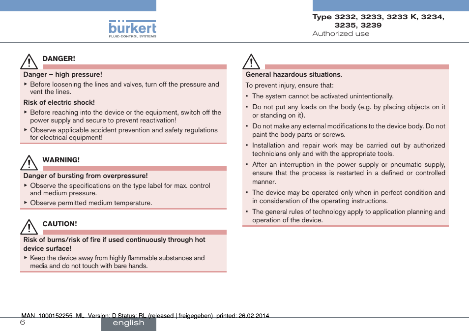 Burkert Type 3239 User Manual | Page 6 / 70