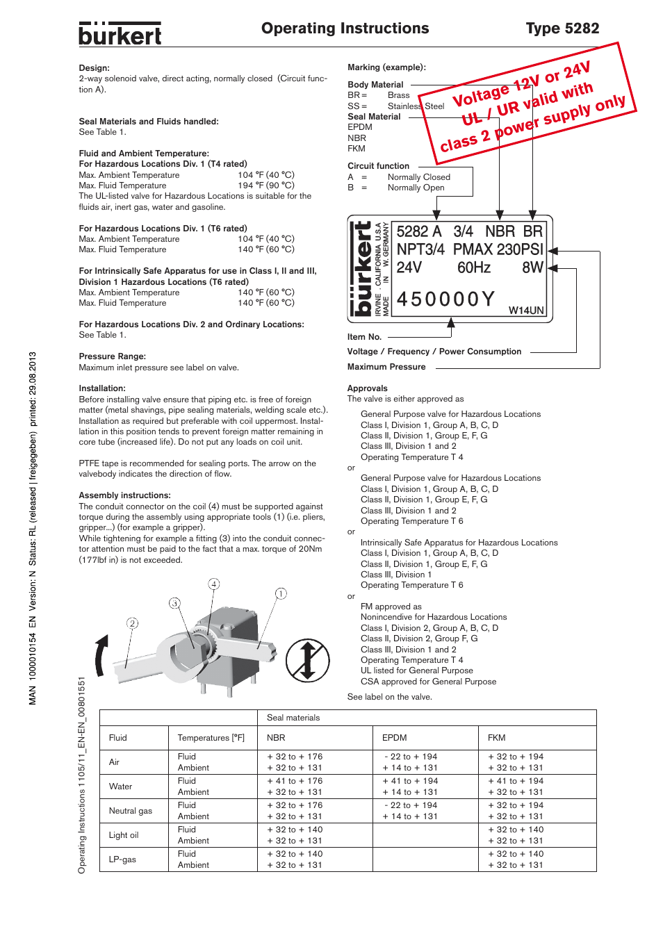 Burkert Type 5282 User Manual | 2 pages