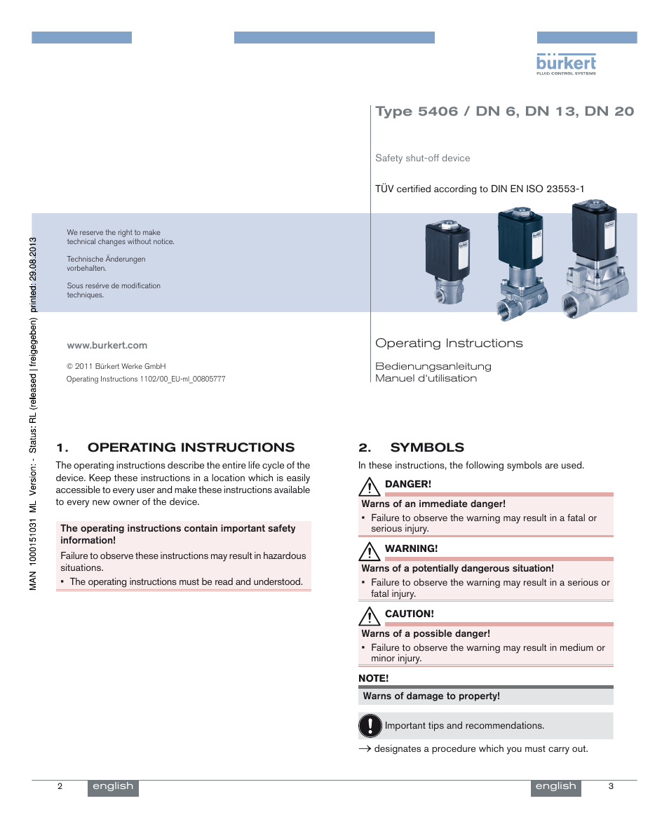Burkert Type 5406 User Manual | 18 pages