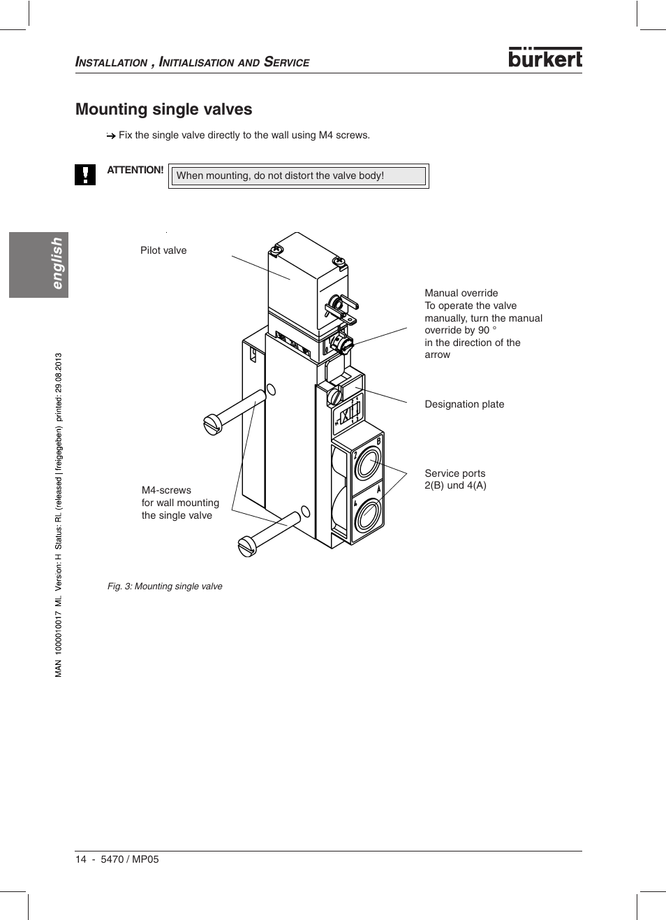 Mounting single valves, English | Burkert Type 5470 User Manual | Page 16 / 56