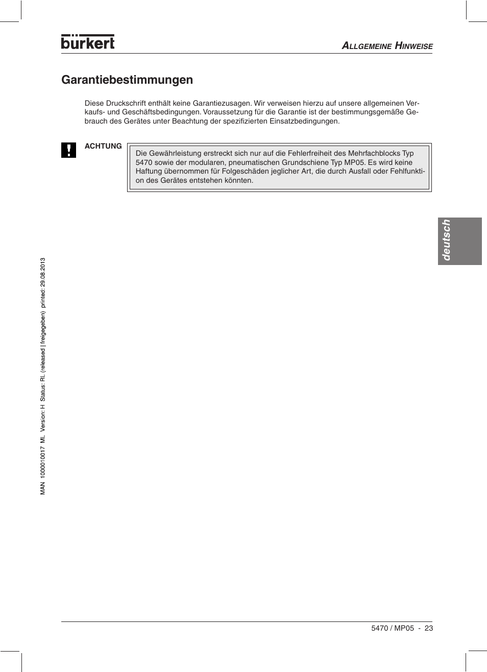 Garantiebestimmungen | Burkert Type 5470 User Manual | Page 25 / 56